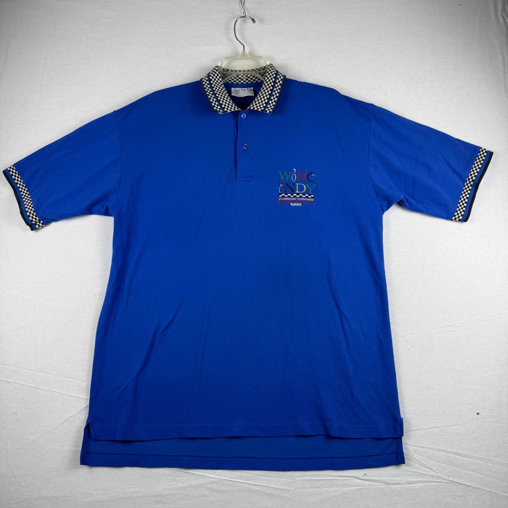 Vintage Crystal Springs 1999 WIBC Indy Bowling Championship Polo Shirt Blue XL